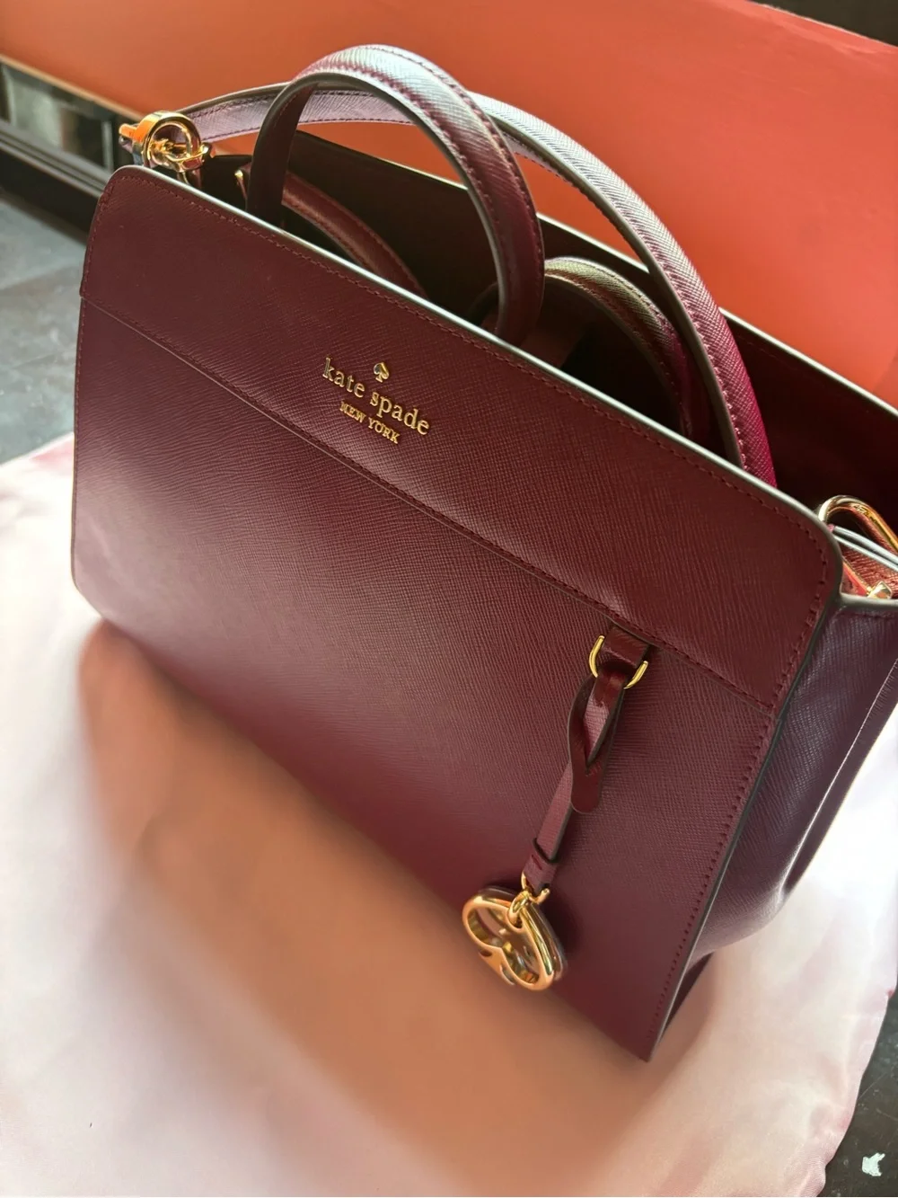 kate spade Wine Leather Satchel with Gold Hardware